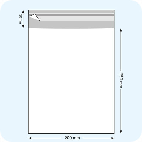 legatoria Sacchetto polipropilene orientato (OPP) 200x250mm TRASPARENTE, in polipropilene (OPP) da 30 micron, con patella da 30mm e banda autoadesiva di chiusura sul lato corto, adatta anche per mailing.