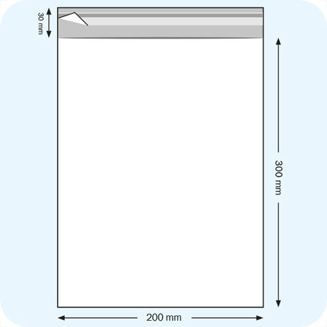 legatoria Sacchetto polipropilene orientato (OPP) 200x300mm TRASPARENTE, in polipropilene (OPP) da 30 micron, con patella da 30mm e banda autoadesiva di chiusura sul lato corto, adatta anche per mailing.