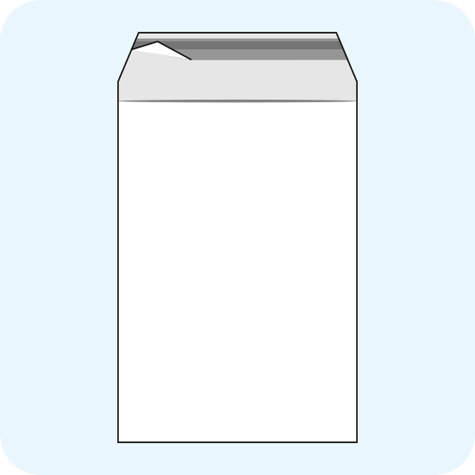 legatoria Sacchetto con chiusura autoadesiva, 105x150mm TRASPARENTE, in polietilene da 50 micron, con patella da 40mm e banda autoadesiva di chiusura sul lato corto, adatta anche per mailing.