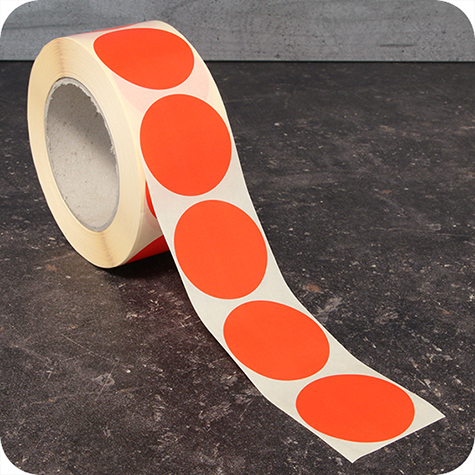 legatoria Bollini autoadesivi colorati diametro 50mm ROSSO, adesivo permanente, in rotolo.