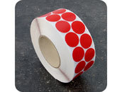 legatoria Bollini autoadesivi tessuto, 30mm ROSSO diametro 30mm, adesivo permanente, in rotolo leg2845