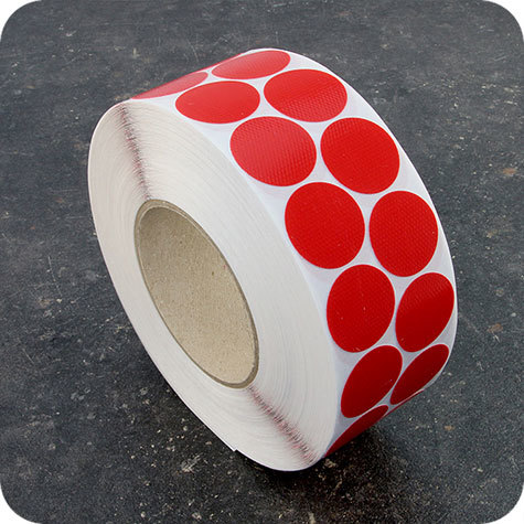 legatoria Bollini autoadesivi tessuto, 30mm ROSSO diametro 30mm, adesivo permanente, in rotolo.