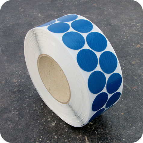legatoria Bollini autoadesivi tessuto, 30mm BLU diametro 30mm, adesivo permanente, in rotolo .