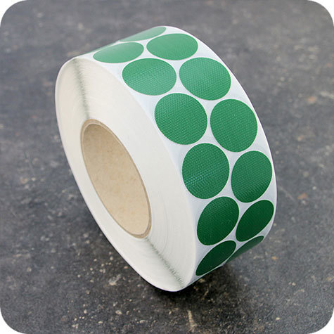 legatoria Bollini autoadesivi tessuto, 30mm VERDE diametro 30mm, adesivo permanente, in rotolo.