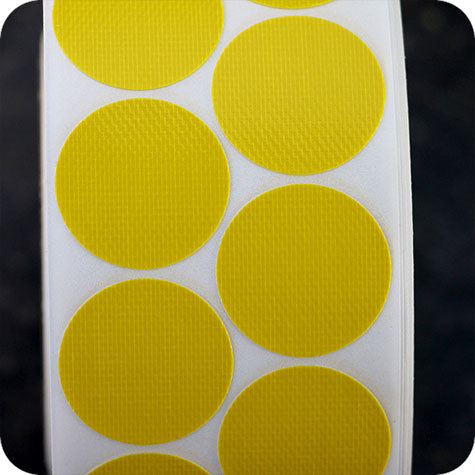 legatoria Bollini autoadesivi tessuto, 30mm GIALLO diametro 30mm, adesivo permanente, in rotolo.