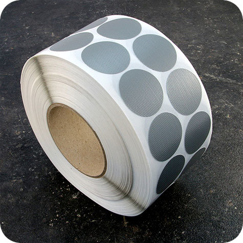 legatoria Bollini autoadesivi tessuto, 40mm ARGENTO ARGENTO, diametro 40mm, adesivo permanente, in rotolo.