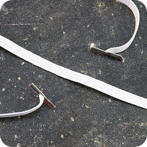 legatoria Elastico piatto con 2 capicorda. lunghezza 340mm BIANCO, lunghezza 340mm (compresi i 2 capicorda), elastico a sezione piatta 5x1mm,  rivestito in tessuto.