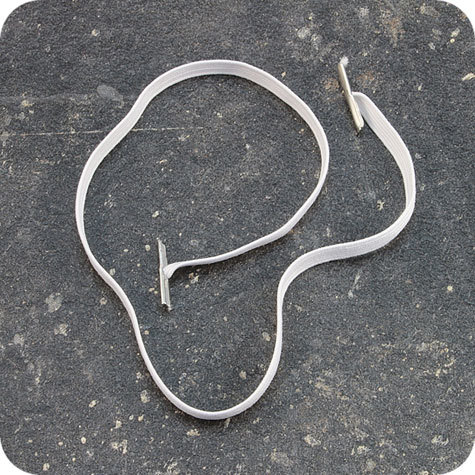 legatoria Elastico piatto con 2 capicorda. lunghezza 340mm BIANCO, lunghezza 340mm (compresi i 2 capicorda), elastico a sezione piatta 5x1mm,  rivestito in tessuto.