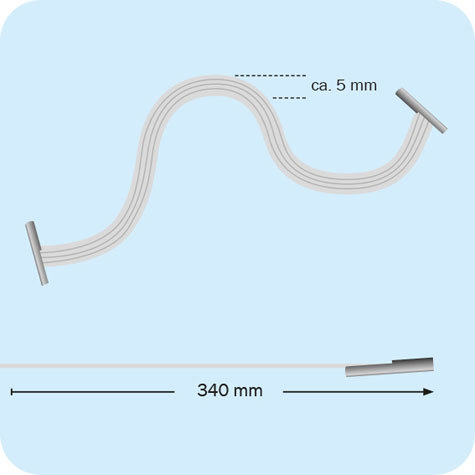 legatoria Elastico piatto con 2 capicorda. lunghezza 340mm BIANCO, lunghezza 340mm (compresi i 2 capicorda), elastico a sezione piatta 5x1mm,  rivestito in tessuto.