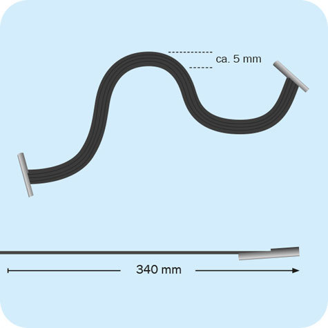 legatoria Elastico piatto con 2 capicorda. lunghezza 340mm NERO, lunghezza 340mm (compresi i 2 capicorda), elastico a sezione piatta 5x1mm,  rivestito in tessuto.