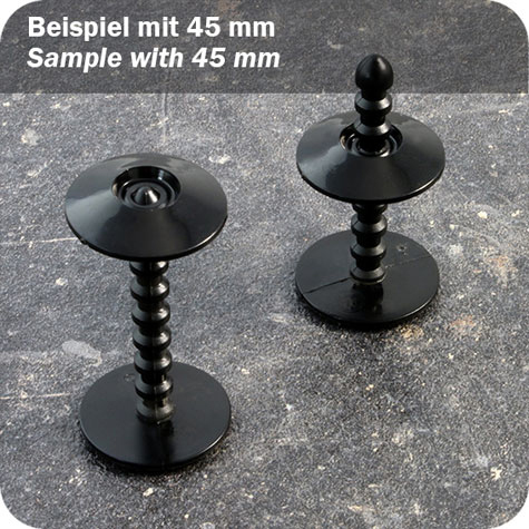 legatoria Perno rilegatore, lunghezza 85mm NERO. Con chiusura a rondella. Testa diametro 23mm. Per lunghezza, si intende la distanza INTERNA tra le due teste, che corrisponde allo spessore del volume da rilegare.