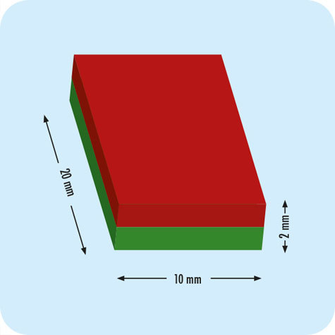 legatoria Calamita rettangolare. 20x10x2mm Calamita rettangolare in neodimio, grado magnetico N35 (forza di attrazione: 1500g).