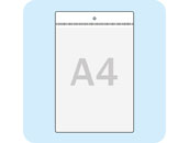 legatoria Busta a U. foro 210x297mm(A4) TRASPARENTE, con lato sporgente e con foro da 5mm per lappensione, in PVC morbido da 180 micron, aperta sul lato corto. Contiene fogli formato A4 (21x30cm). Formato esterno 220x340mm. Senza patella di chiusura leg2905