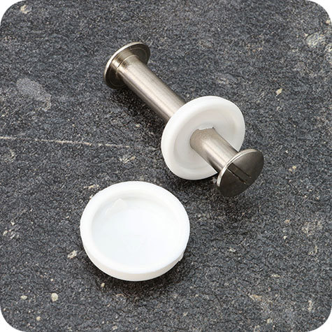 legatoria Cappucci viti sepolte per rilegatura BIANCO. Adatto a viti sepolte per rilegatura, con fusto 5mm e testa diametro 10mm. Una unit comprende rondella e tappo.