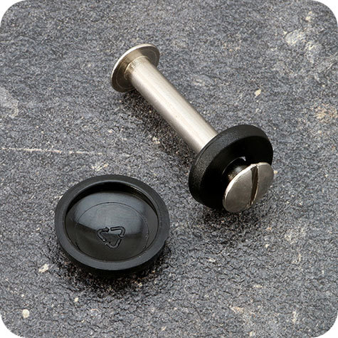 legatoria Cappucci viti sepolte per rilegatura, NERO. Adatto a viti sepolte per rilegatura, con fusto 5mm e testa diametro 10mm. Una unità comprende rondella e tappo.