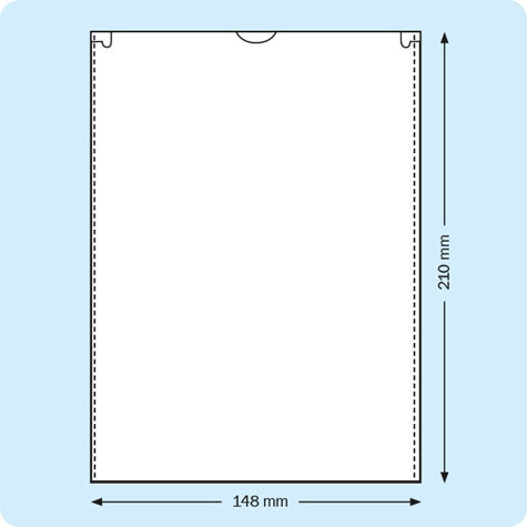 legatoria Busta a U. A5 TRASPARENTE, in polipropilene da 160 micron, aperta sul lato corto, con invito a mezzaluna per facilitarne l�apertura.
