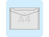 legatoria Busta bottone, A4, con rinforzi TRASPARENTE, in polipropilene da 180 micron RINFORZATO CON FIBRE DI NYLON,aperta sul lato lungo, formato A4 (210x297mm).Con patella di chiusura a bottone..