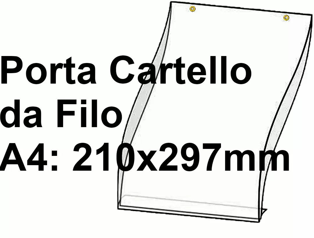 legatoria PortaLocandinaAppendivile A4Verticale 210x297mm PortaCartello TRASPARENTE, con 2 FORI per appensione (5mm), formato A4 (210x297mm). In PVC rigido da 400 micron antiriflesso.