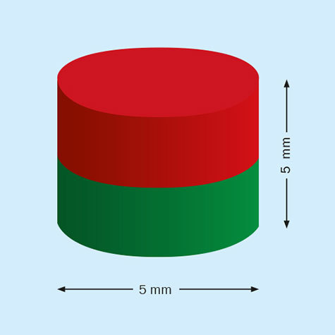 legatoria Calamita diametro 5mm spessore 5mm Calamita cilindrica al neodimio, diametro 5mm spessore 5mm. Grado magnetico N35. Forza di attrazione 700 grammi.