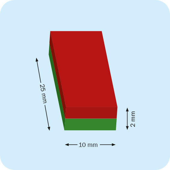 legatoria Calamita rettangolare. 25x10x2mm Calamita rettangolare in neodimio, grado magnetico N35 (forza di attrazione 1800g).