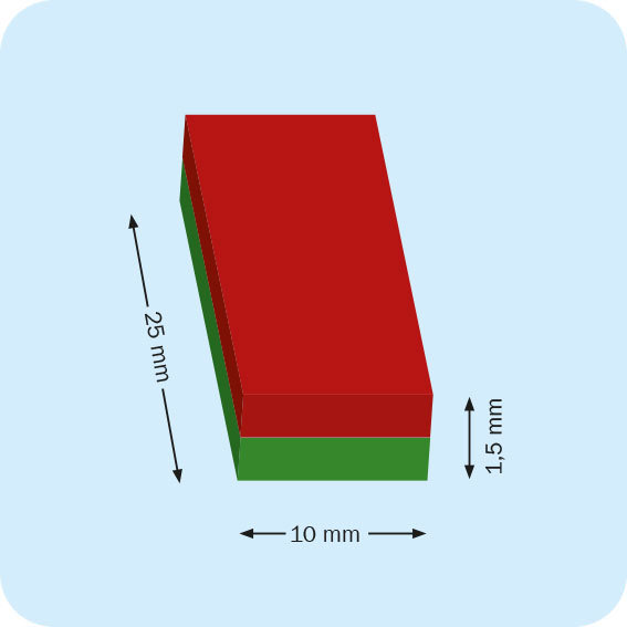 legatoria Calamita rettangolare. 25x10x1.5mm Calamita rettangolare in neodimio, grado magnetico N35 (forza di attrazione 1300g).