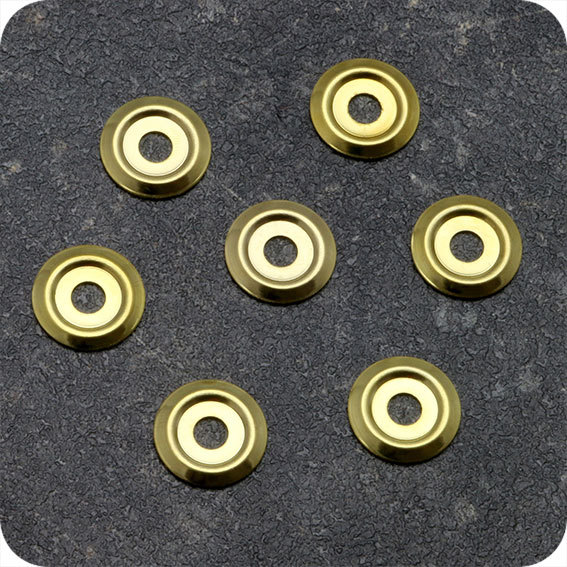 legatoria Rondelle viti sepolte, OTTONATE, 17mm diametro esterno 17mm, diametro interno 5,3mm, spessore 1 mm, per compensare la lunghezza della vite.