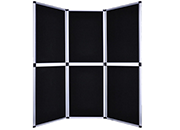 legatoria Muro di 6 pannelli 600x900mm Muro a 6 pannelli porta locandine. Struttura in alluminio. Solida articolazione tra i pannelli. Montaggio rapidissimo. Smontato, sta tutto nella sacca di trasporto in tessuto: 60x90x9cm. Altezza 180cm. Larghezza 180cm, 8 Kg LEG2973