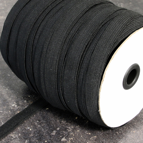 legatoria Elastico piatto, larghezza 10mm NERO, elastico in fettuccia rivestito in tessuto.