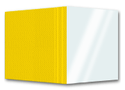 legatoria BROSCART, copertine per brossura GIALLO,  copertina frontale in pvc TRASPARENTE, retro in cartoncino plastificato goffrato trama TELA, 297x430mm, rilega da 2 a 100 fogli LEG3177