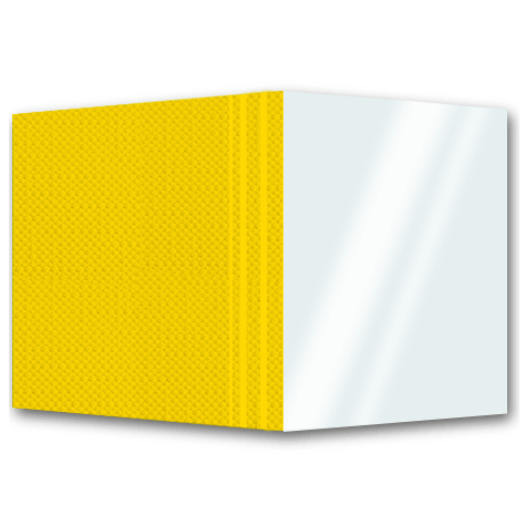 legatoria BROSCART, copertine per brossura GIALLO,  copertina frontale in pvc TRASPARENTE, retro in cartoncino plastificato goffrato trama TELA, 297x430mm, rilega da 2 a 100 fogli.