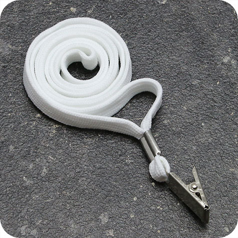 legatoria Cordoncino portabadge, daCollo aMOLLETTA, BIANCO con aggancio a MOLLETTA, cordoncino largo 1cm, lunghezza aperto 90cm.
