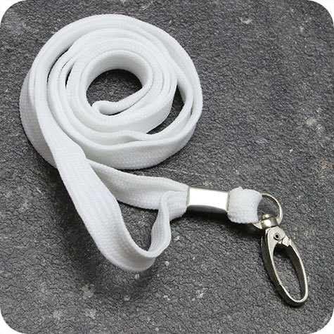 legatoria Cordoncino portabadge, daCollo aMoschettoneOvaleRotante, BIANCO a moschettone ovale rotante, cordoncino largo 1cm, lunghezza aperto 90cm.