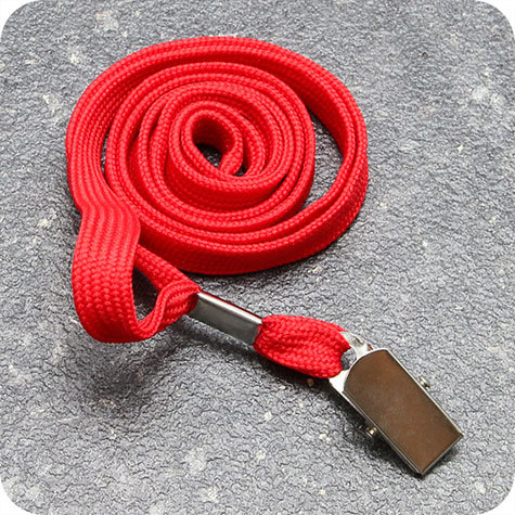 legatoria Cordoncino portabadge, daCollo aMOLLETTA, ROSSO con aggancio a MOLLETTA, cordoncino largo 1cm, lunghezza aperto 90cm.