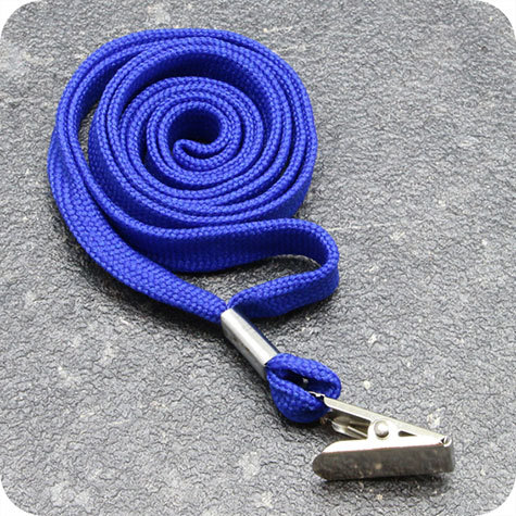 legatoria Cordoncino portabadge, daCollo aMOLLETTA, BLU con aggancio a MOLLETTA, cordoncino largo 1cm, lunghezza aperto 90cm.