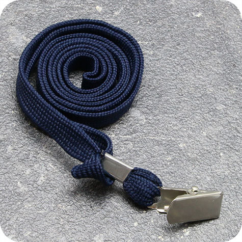 legatoria Cordoncino portabadge, daCollo aMOLLETTA, BLU SCURO con aggancio a MOLLETTA, cordoncino largo 1cm, lunghezza aperto 90cm.