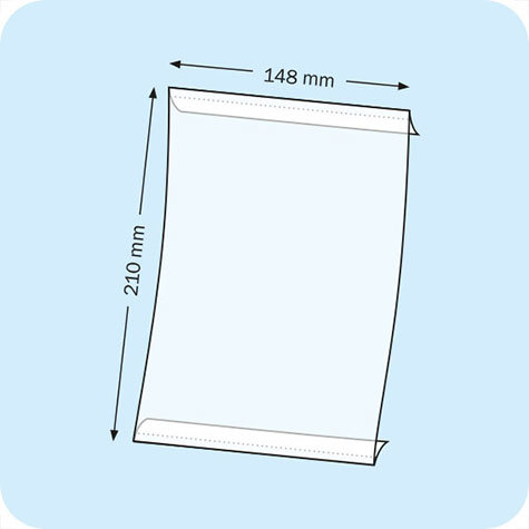 legatoria PortaLocandinaAutoadesivo A5verticale 148x210mm PortaCartello TRASPARENTE, con 2 strip ADESIVI, formato A5 (148x210mm). In PVC rigido da 400 micron antiriflesso.