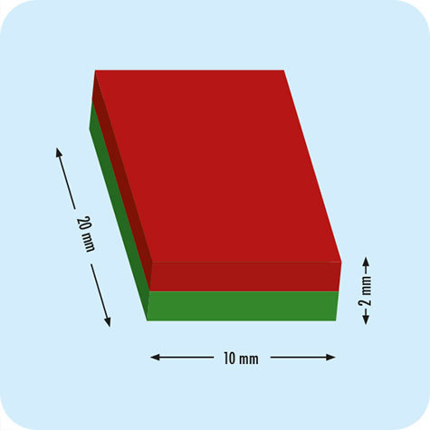 legatoria Calamita rettagolare. 20x10x2mm Calamita rettangolare in neodimio, grado magnetico N45 (forza di attrazione 2300g).