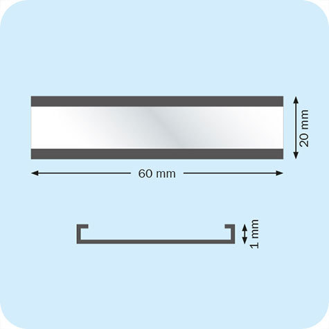 legatoria Porta etichette magnetico 20x125mm Altezza 20mm, lunghezza 125mm, spessore 3mm. Il porta etichette include etichetta in carta e una pellicola protettiva trasparente. Magnete isotropo.