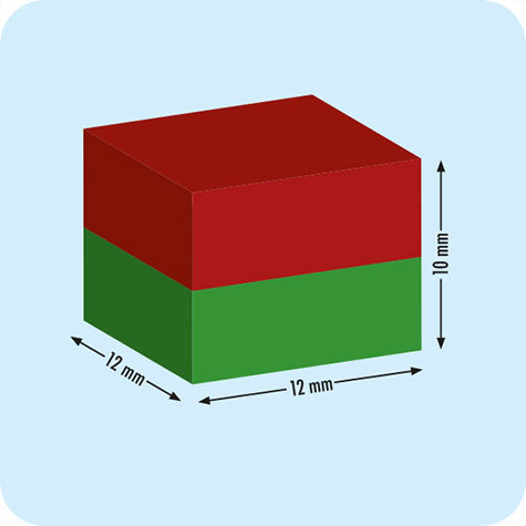 legatoria Calamita rettangolare. 12x12x10mm Calamita rettangolare in FERRITE, grado magnetico Y35 (forza di attrazione: 600g).