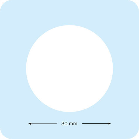 legatoria Bollini autoadesivi in tessuto con testo - Reduziert 50% ROSSO FLUORESCENTE, diametro 30mm, adesivo permanente, in rotolo.
