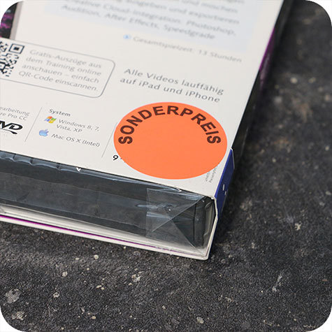 legatoria Bollini autoadesivi in tessuto con testo - Sonderpreis ROSSO FLUORESCENTE, diametro 30mm, adesivo permanente, in rotolo.