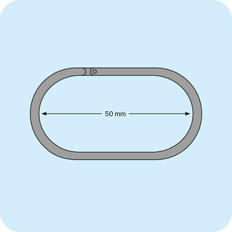 legatoria Anelli apribili in plastica 50mm NERO, OVALE, interno: 23x52mm, esterno: 30x60mm, spessore filo: 4mm.
