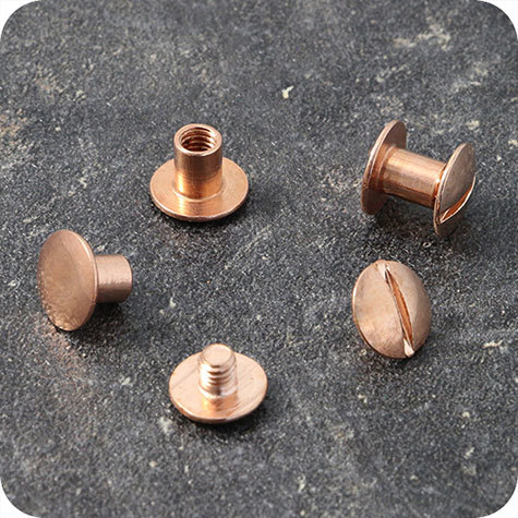 legatoria Viti sepolte rilegatura, RAMATE, 5mm lunghezza 5 mm, testa diametro 10mm, tubetto diametro 5mm, una testa fissa ed una mobile. Per lunghezza, si intende la distanza INTERNA tra le due teste, che corrisponde allo spessore del volume da rilegare.