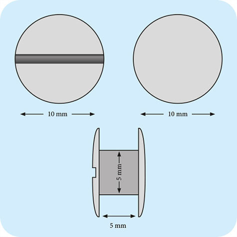 legatoria Viti sepolte rilegatura, RAMATE, 5mm lunghezza 5 mm, testa diametro 10mm, tubetto diametro 5mm, una testa fissa ed una mobile. Per lunghezza, si intende la distanza INTERNA tra le due teste, che corrisponde allo spessore del volume da rilegare.