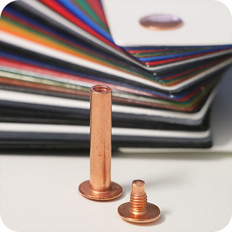 legatoria Viti sepolte rilegatura, RAMATE, 20mm lunghezza 20 mm, testa diametro 10mm, tubetto diametro 5mm, una testa fissa ed una mobile. Per lunghezza, si intende la distanza INTERNA tra le due teste, che corrisponde allo spessore del volume da rilegare.