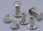 legatoria Viti sepolte rilegatura, INOX, 12mm lunghezza 12 mm, testa diametro 10mm, tubetto diametro 5mm, una testa fissa ed una mobile. Per lunghezza, si intende la distanza INTERNA tra le due teste, che corrisponde allo spessore del volume da rilegare.