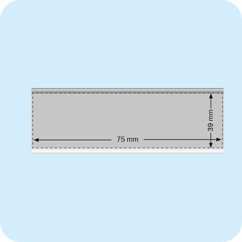 legatoria Binario porta prezzo 39x75mm TRASPARENTE, autoadesivo in PVC.