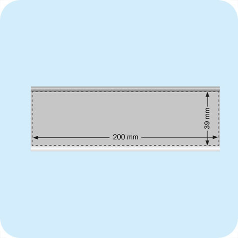 legatoria Binario porta prezzo 39x200mm TRASPARENTE, autoadesivo in PVC.