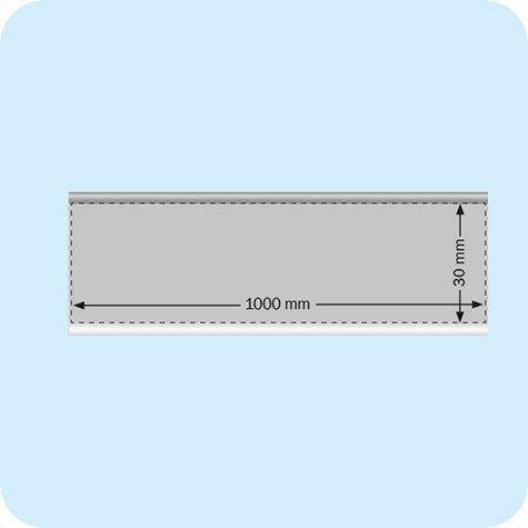 legatoria Binario porta prezzo 30x1000mm TRASPARENTE, autoadesivo in PVC.