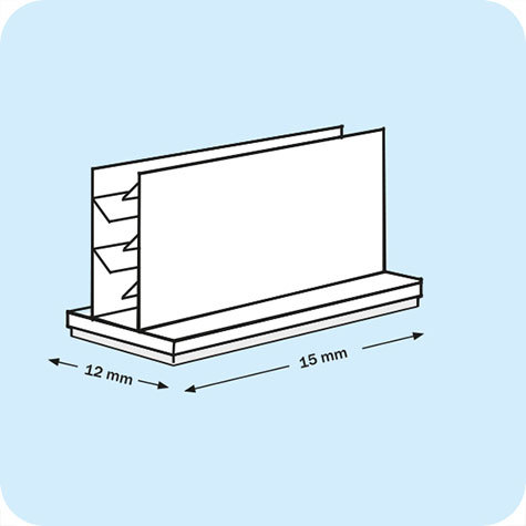 legatoria Porta cartellino autoadesivo 15x12mm TRASPARENTE, angolo di 90 gradi. Con base autoadesiva in schiuma di polietilene.
